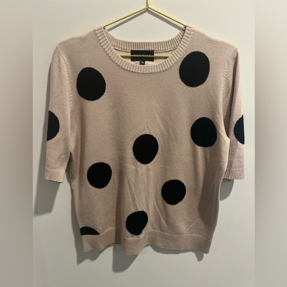 Premise Womans Polka Dot Short Sleeve Sweater Large